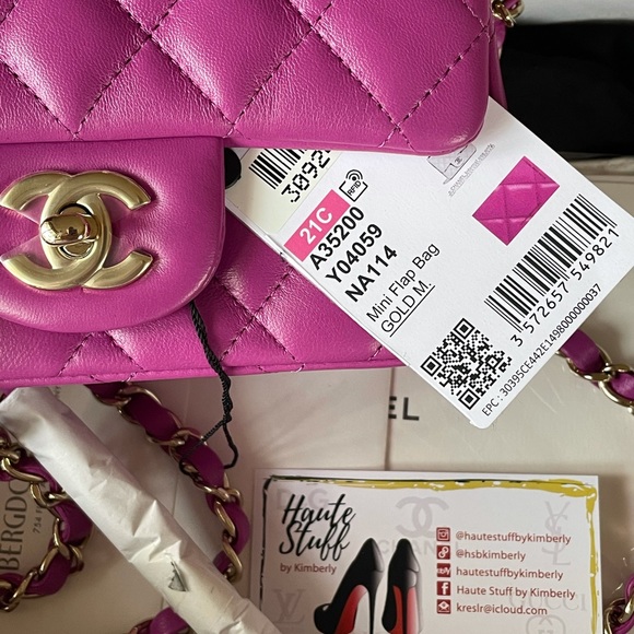 NEW Chanel Magenta Mini Square Classic Lamb GHW - Picture 7 of 10